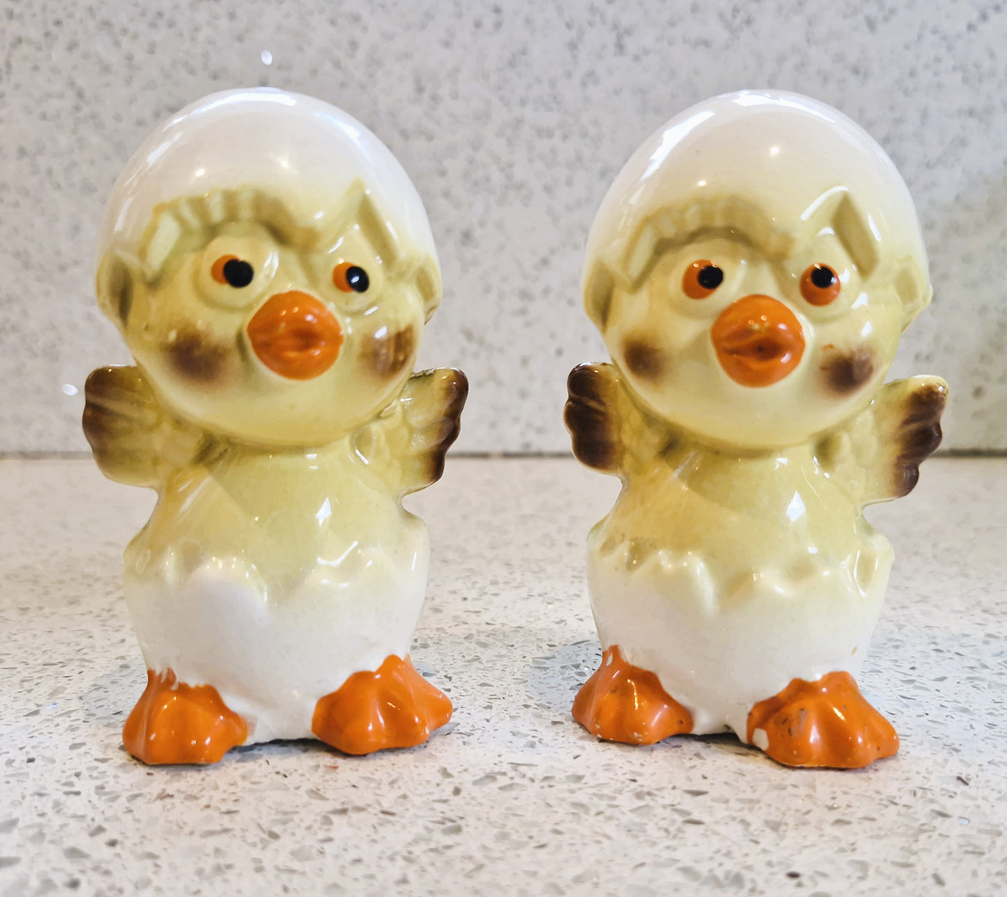 Vintage Ceramic Chicks Salt and Pepper Shakers: Baby Chick, Duckling,