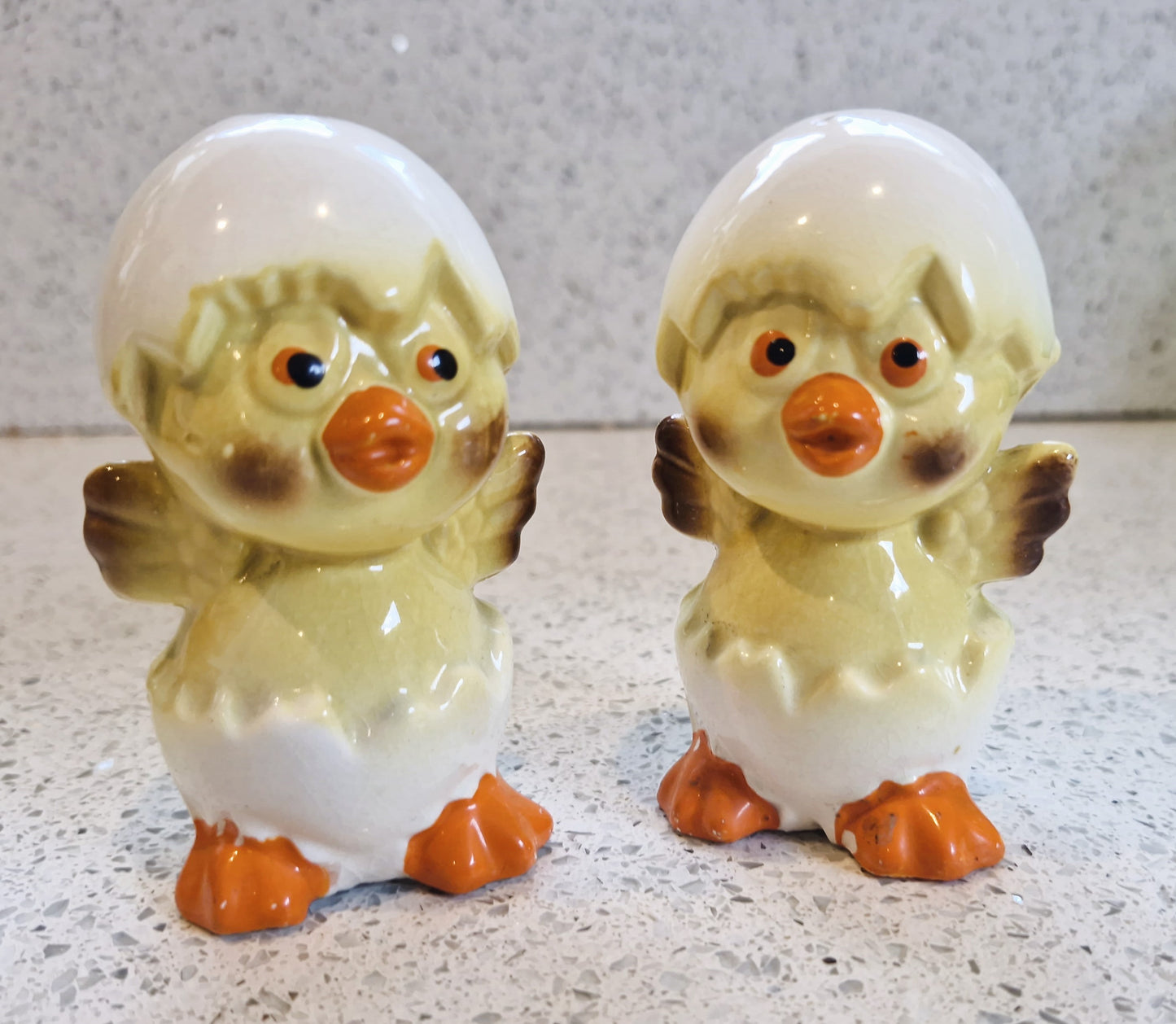 Vintage Ceramic Chicks Salt and Pepper Shakers: Baby Chick, Duckling,