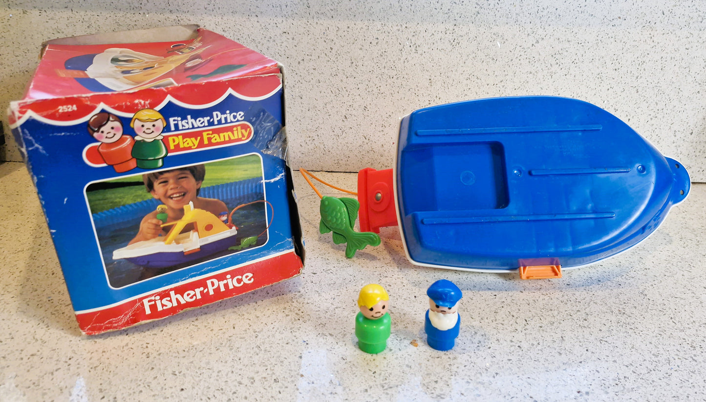 Boxed Fisher Price Cruiser,  Fishing Boat, Fisher Price little people cruiser, 1989, Vintage Fisher Price Toys, #2524 Fisher Price, Cruise Boat, COMPLETE