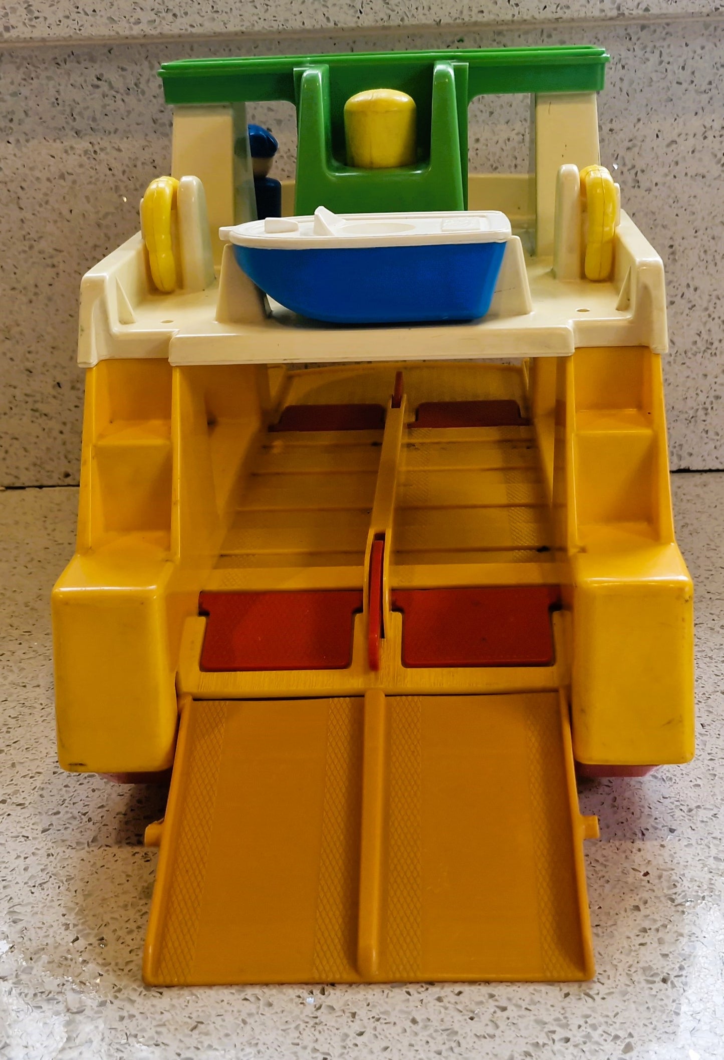 Vintage Fisher Price Ferry Boat Set: 6 Cars, 8 People, Motorbike, Boxed