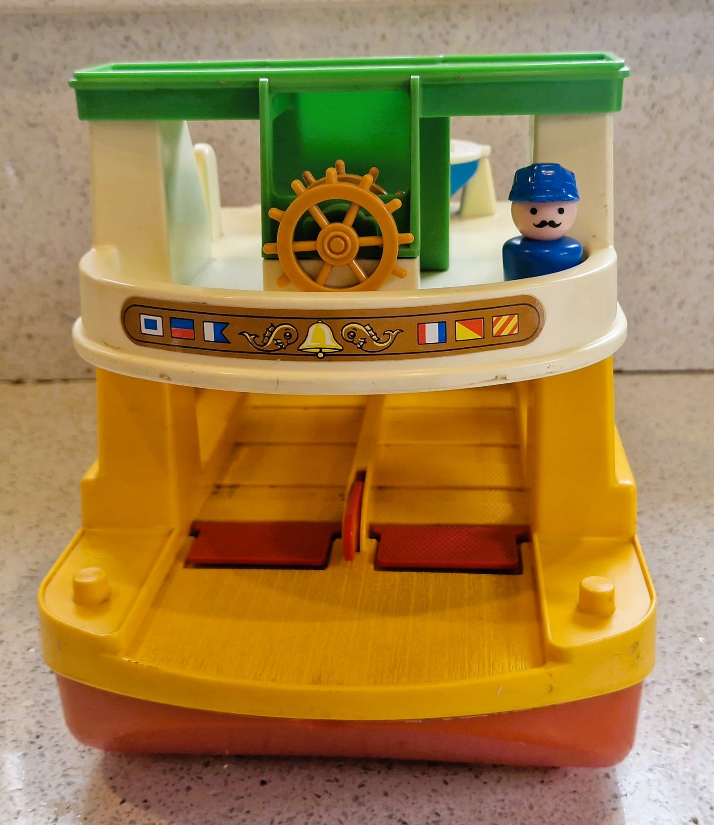 Vintage Fisher Price Ferry Boat Set: 6 Cars, 8 People, Motorbike, Boxed