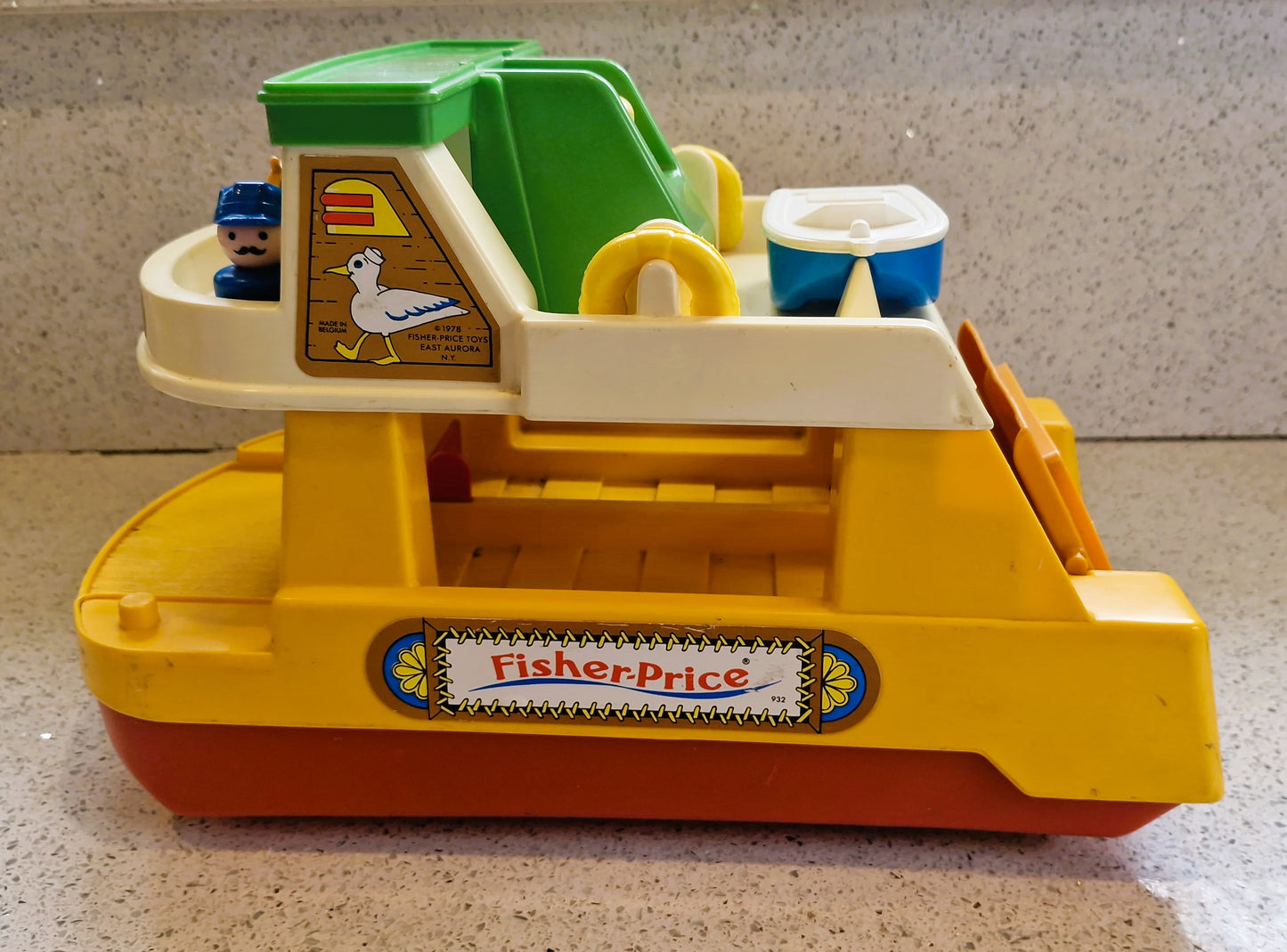 Vintage Fisher Price Ferry Boat Set: 6 Cars, 8 People, Motorbike, Boxed