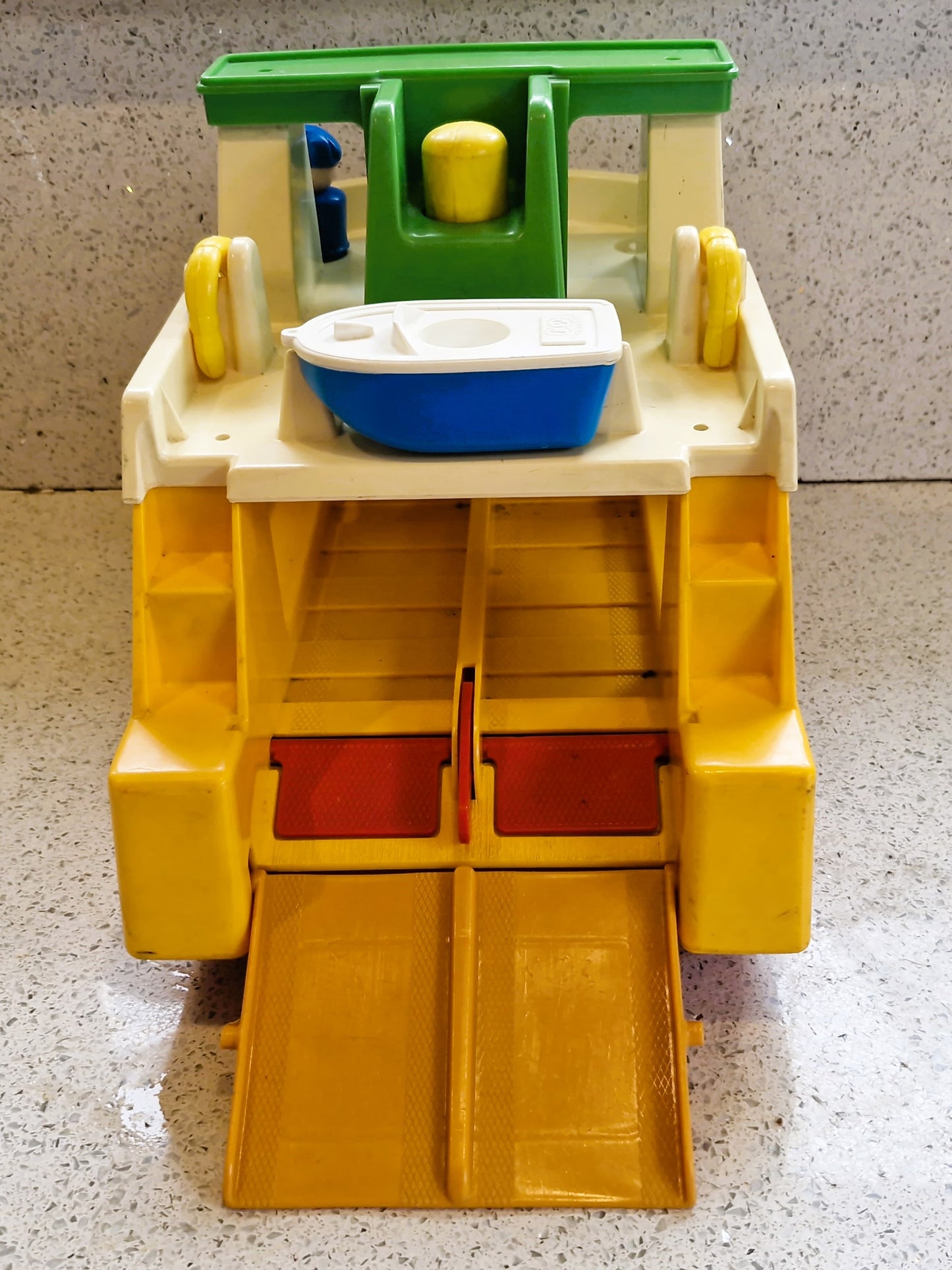 Vintage Fisher Price Ferry Boat Set: 6 Cars, 8 People, Motorbike, Boxed