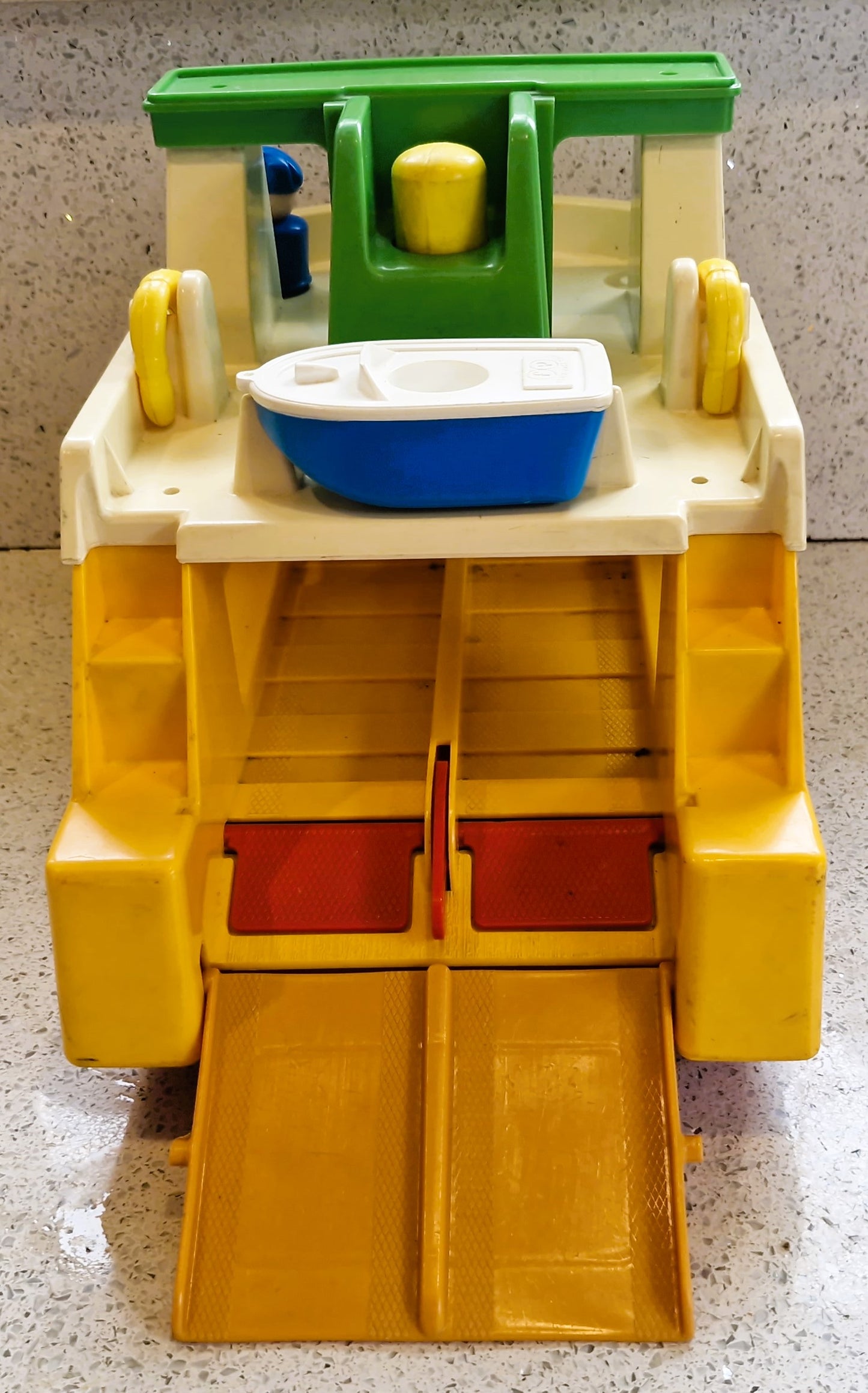 Vintage Fisher Price Ferry Boat Set: 6 Cars, 8 People, Motorbike, Boxed