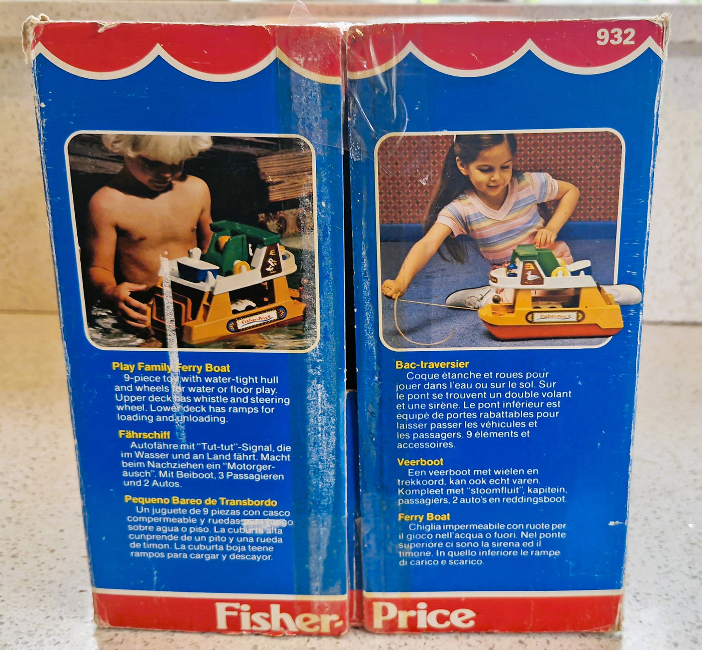 Vintage Fisher Price Ferry Boat Set: 6 Cars, 8 People, Motorbike, Boxed