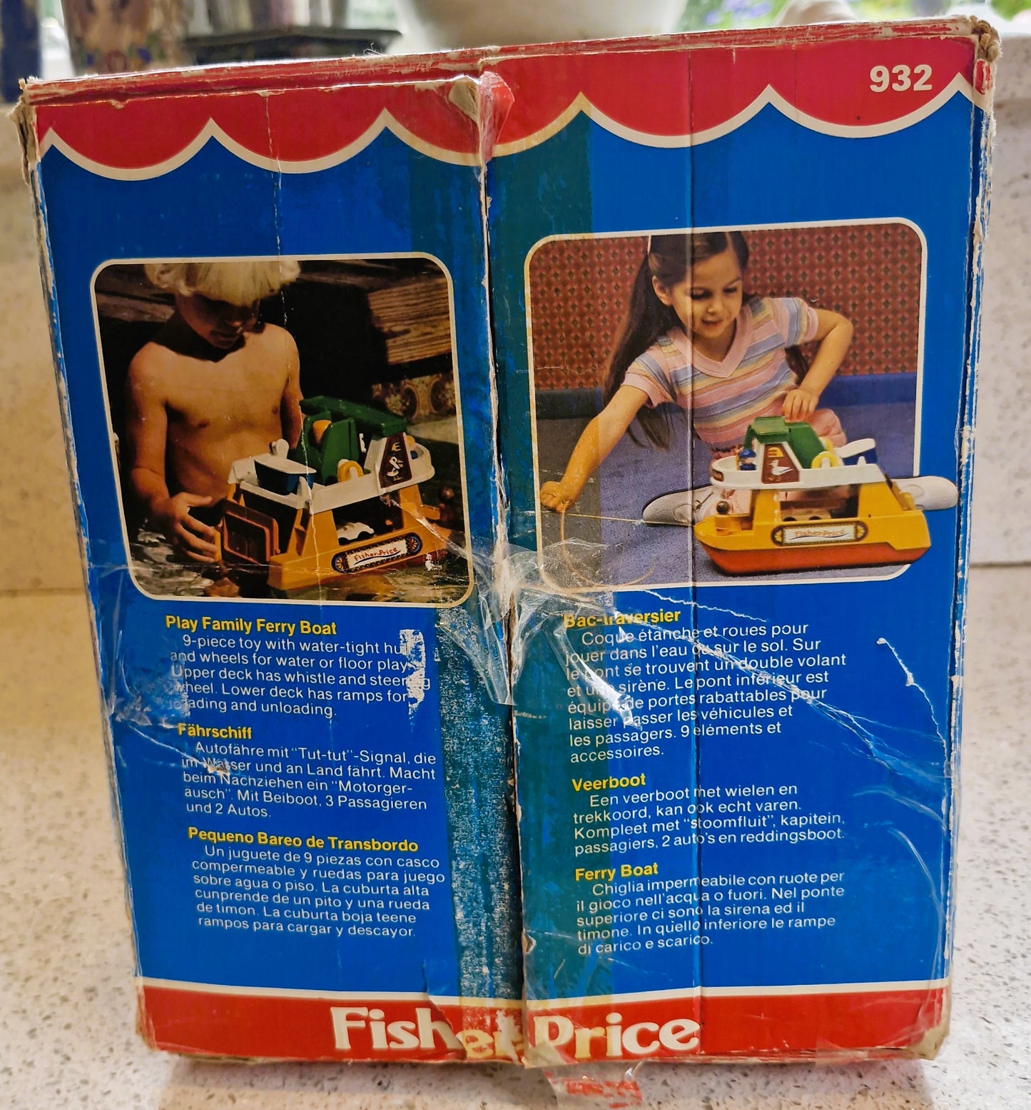 Vintage Fisher Price Ferry Boat Set: 6 Cars, 8 People, Motorbike, Boxed