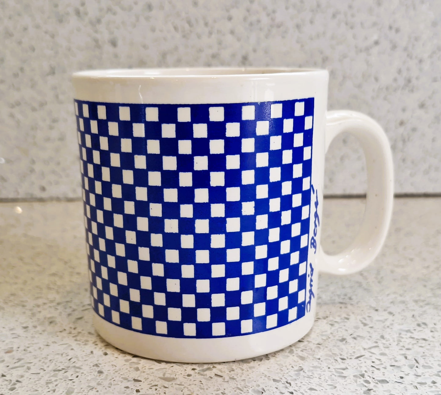 Vintage Ingrid Berger Mug: Blue & White Check Ceramic Coffee Cup, Mug