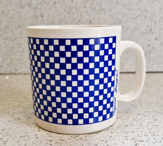 Vintage Ingrid Berger Mug: Blue & White Check Ceramic Coffee Cup, Mug