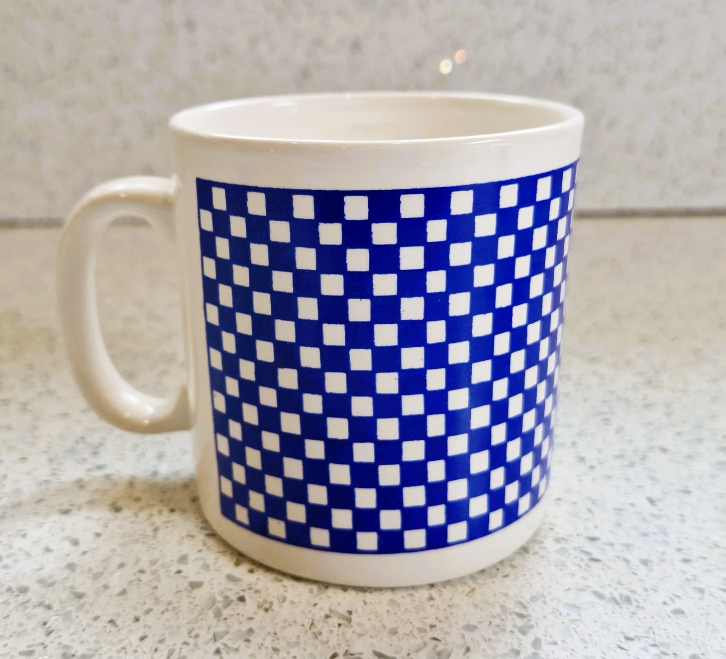 Vintage Ingrid Berger Mug: Blue & White Check Ceramic Coffee Cup, Mug