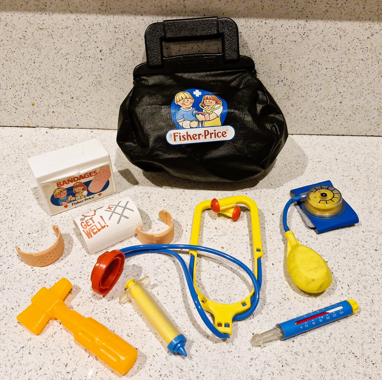 Fisher Price Doctors bag, Medical Kit, Doctor Gift, Doctor Toy, Doctors Black Bag - Very Good Condition