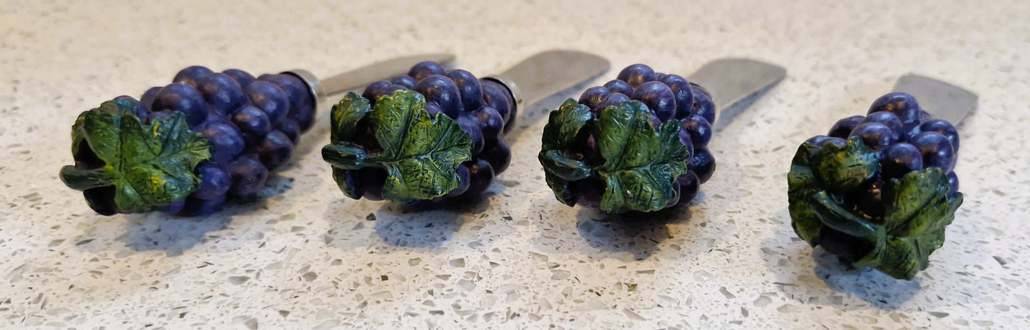 Vintage Grape Butter Spreader: Ceramic Handle, Cheese Board Serving