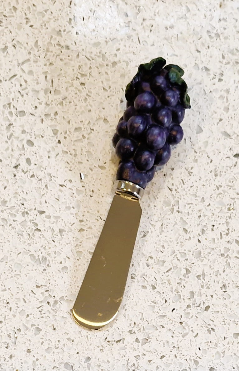 Vintage Grape Butter Spreader: Ceramic Handle, Cheese Board Serving