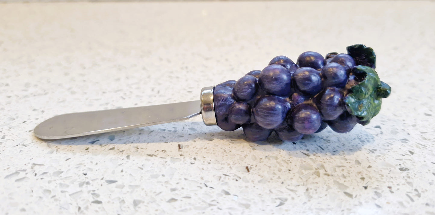 Vintage Grape Butter Spreader: Ceramic Handle, Cheese Board Serving