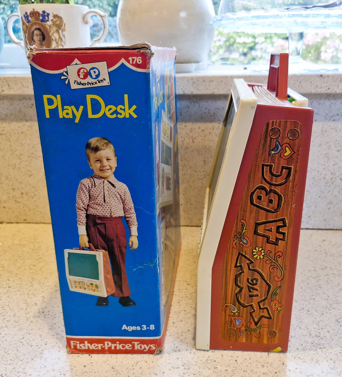 Vintage Fisher Price School Desk, Magnetic Letters, Educational, Pretend Play, Complete, Boxed, Collectors Condition.