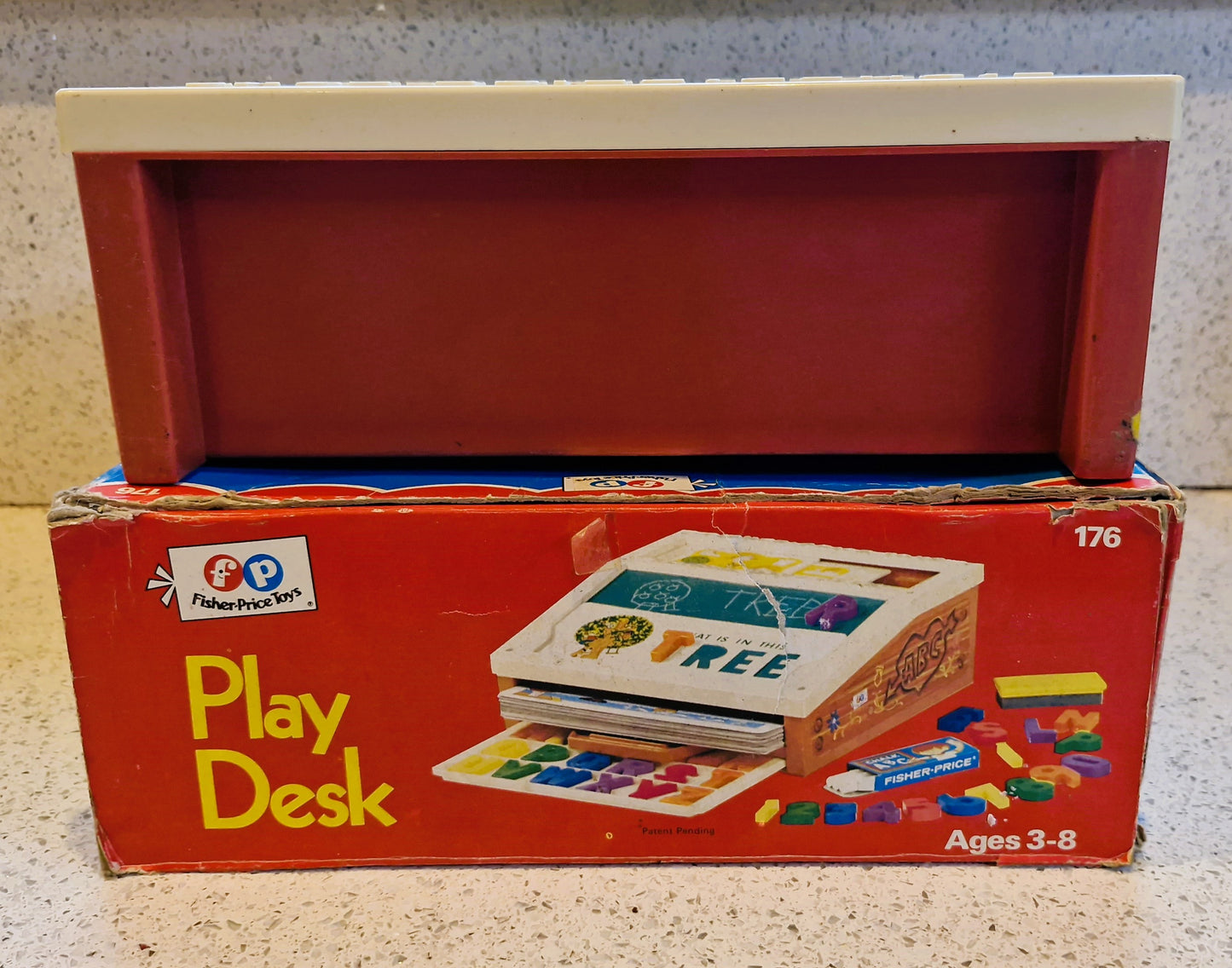 Vintage Fisher Price School Desk, Magnetic Letters, Educational, Pretend Play, Complete, Boxed, Collectors Condition.