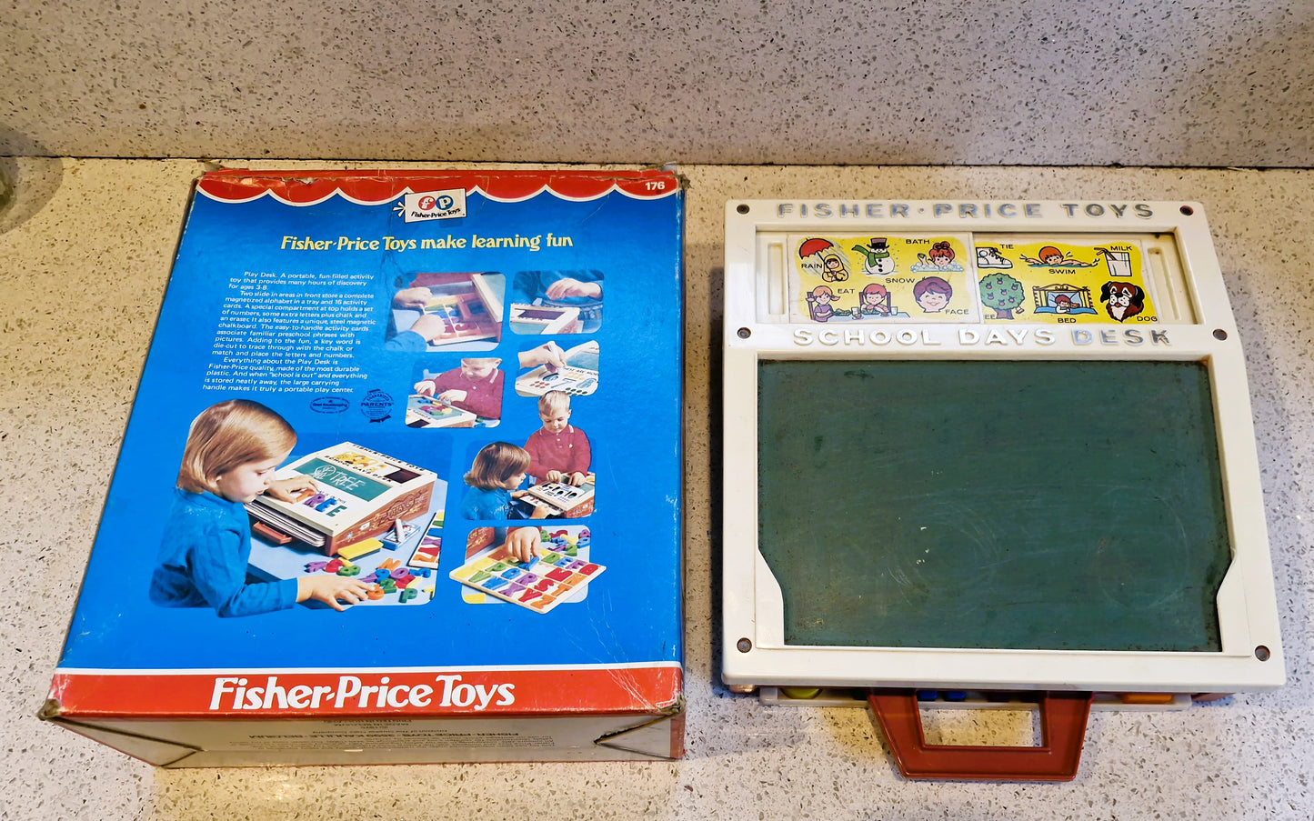 Vintage Fisher Price School Desk, Magnetic Letters, Educational, Pretend Play, Complete, Boxed, Collectors Condition.