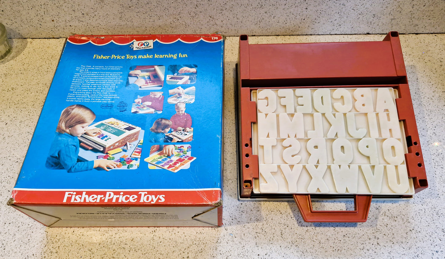 Vintage Fisher Price School Desk, Magnetic Letters, Educational, Pretend Play, Complete, Boxed, Collectors Condition.