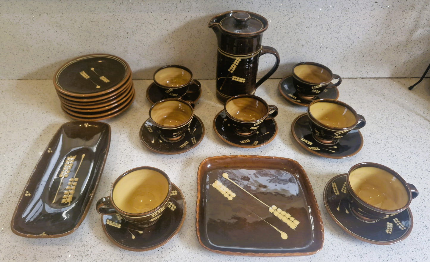 Dieter Kunzemann, Hand Painted Ceramic Coffee Set: Mid-Century Modern, Made in England, 16 Piece