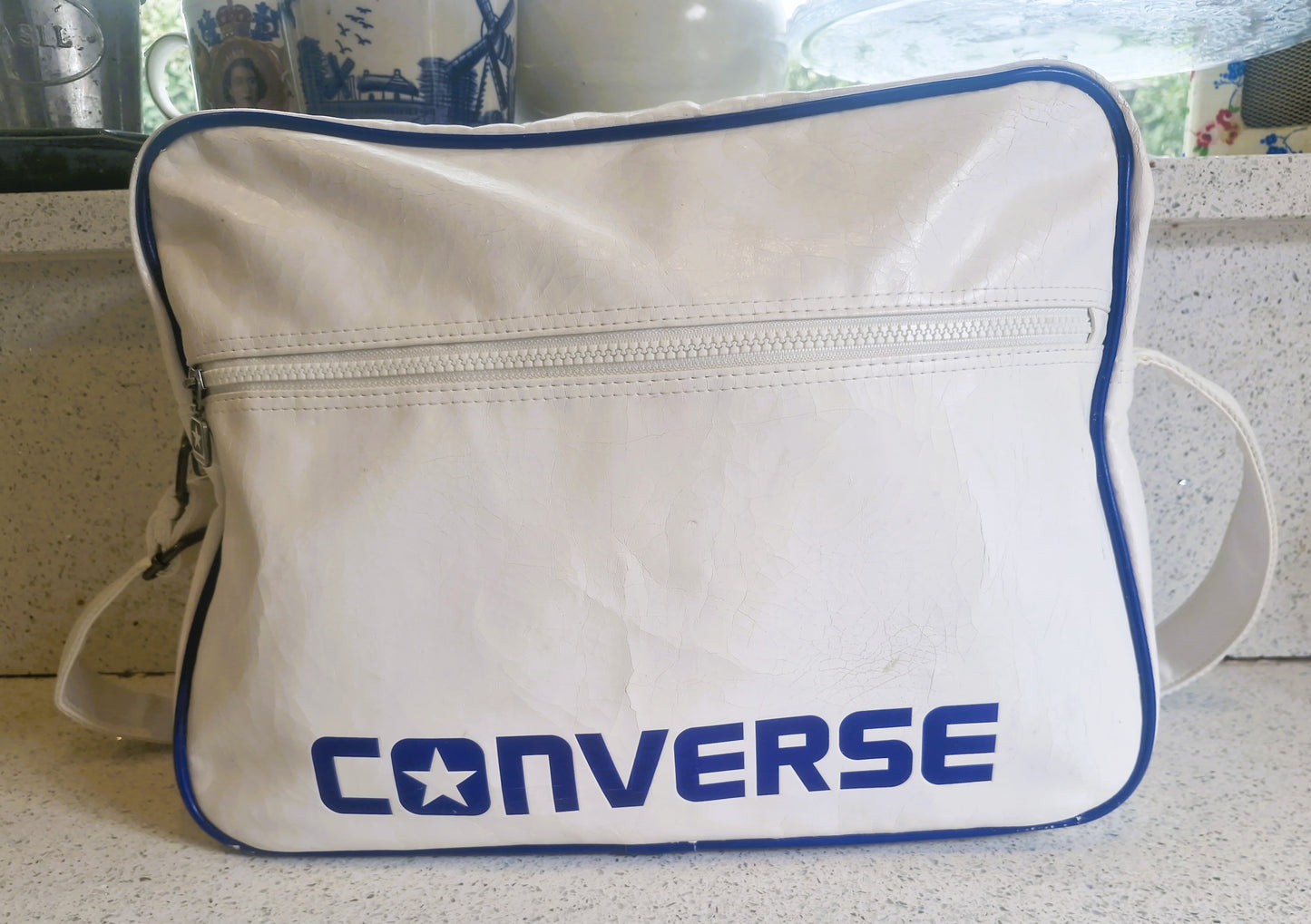 Vintage Converse All Stars Messenger Bag: Large White Crossbody