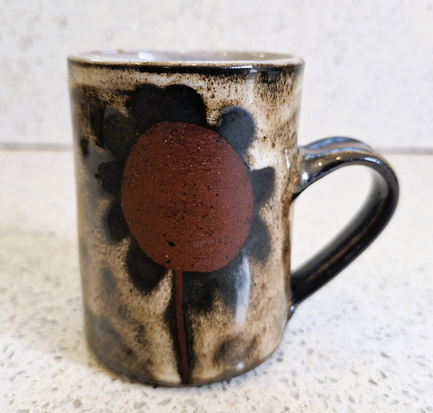 Briglin Studio Pottery Coffee Cup & Saucer: Sunflower Design, England