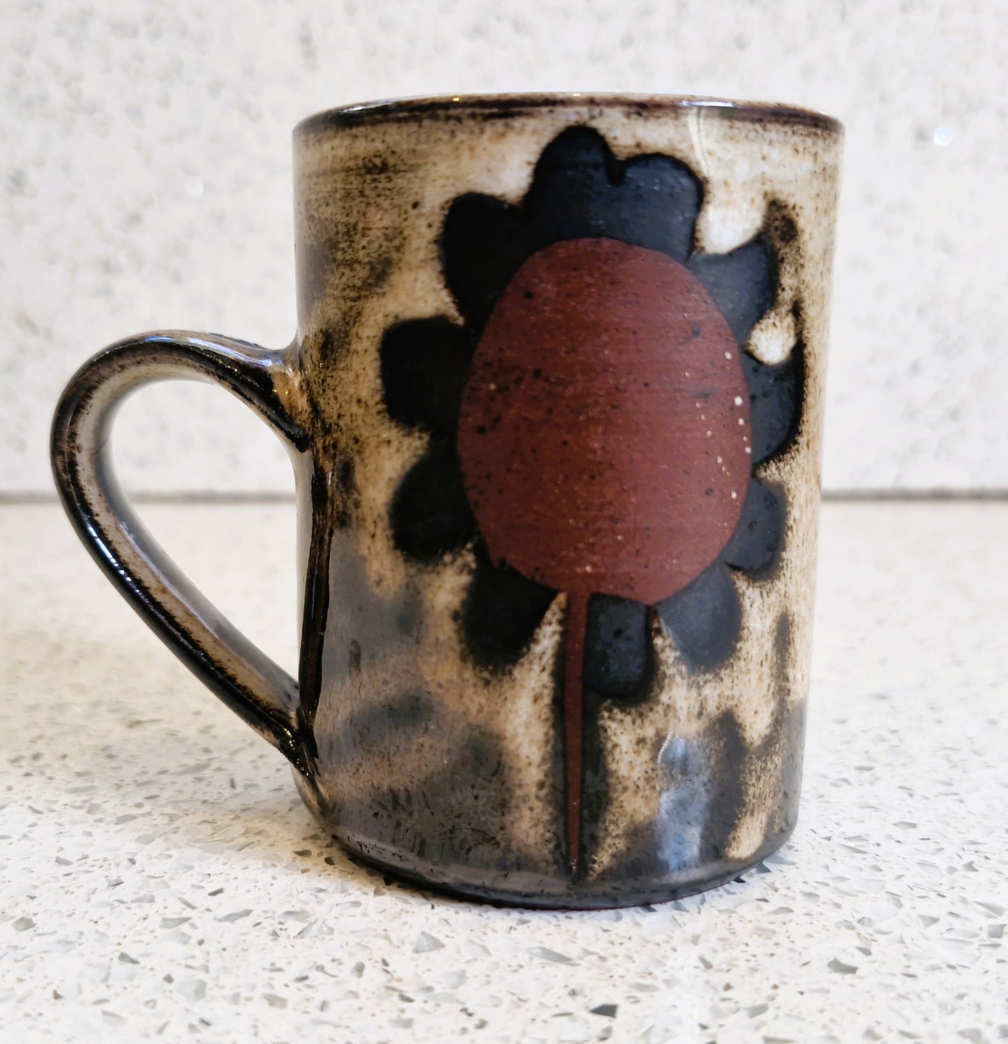 Briglin Studio Pottery Coffee Cup & Saucer: Sunflower Design, England