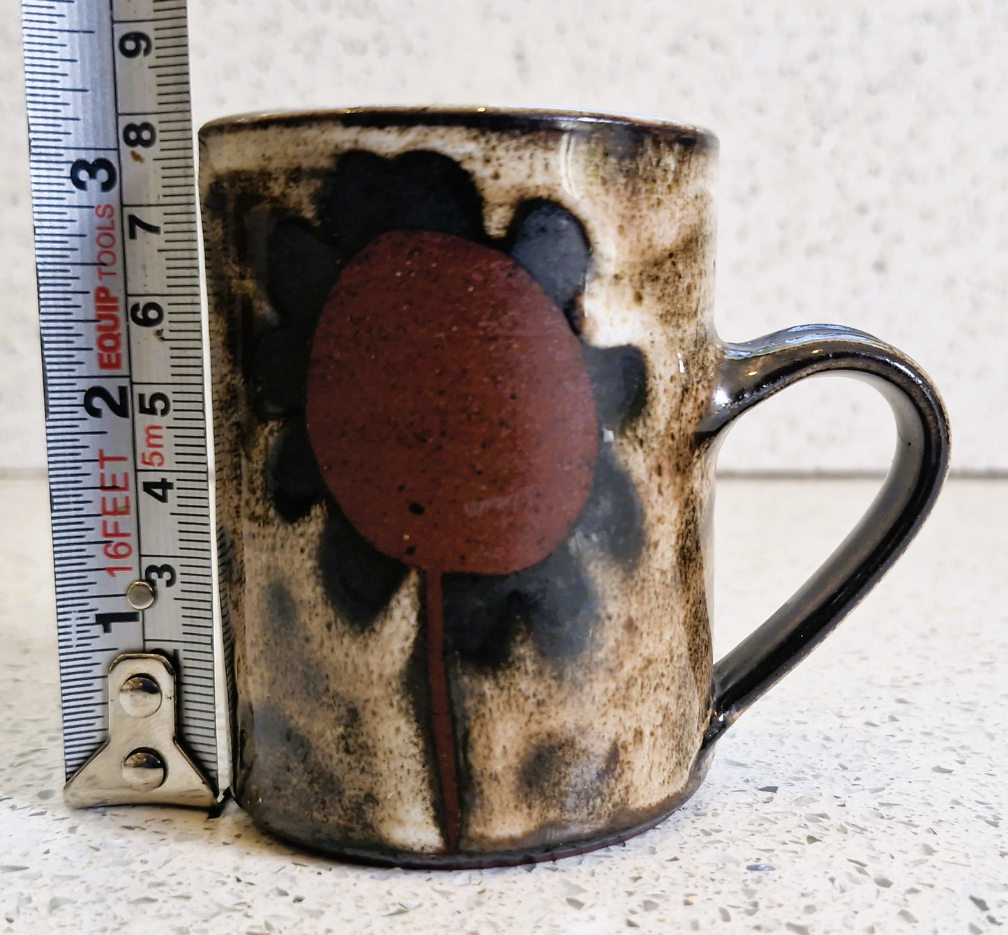 Briglin Studio Pottery Coffee Cup & Saucer: Sunflower Design, England