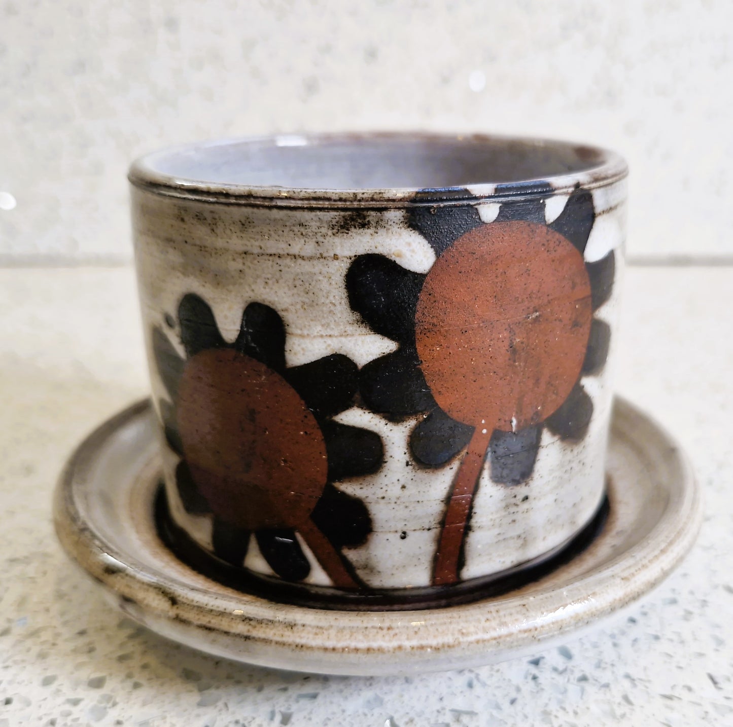Briglin Studio Pottery Sunflower Sugar Bowl: Mid-Century Modern England