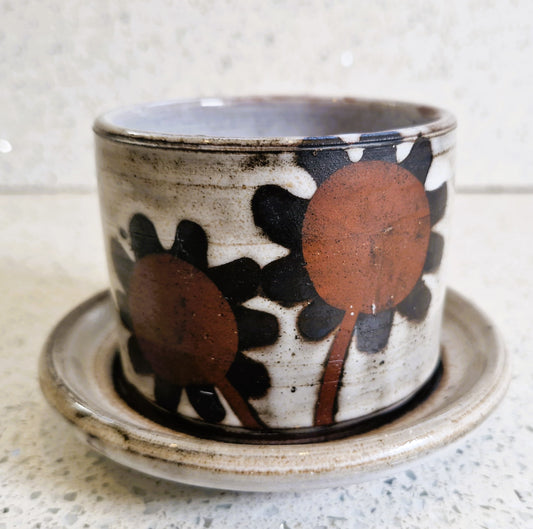 Briglin Studio Pottery Sunflower Sugar Bowl: Mid-Century Modern England