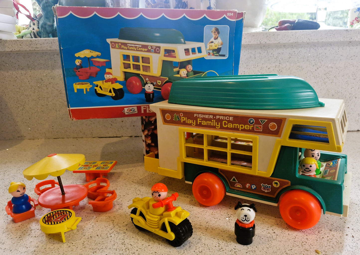 Fisher-Price Vintage Play Family Camper Van, complete, 70s Fisher Price Play Family Camper, 70s. Fisher Price Camper Van