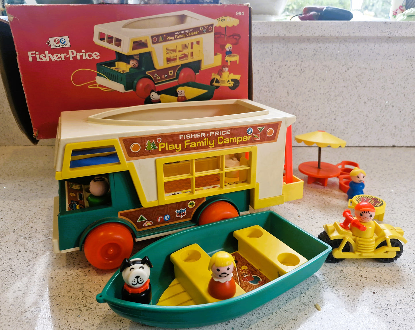Fisher-Price Vintage Play Family Camper Van, complete, 70s Fisher Price Play Family Camper, 70s. Fisher Price Camper Van