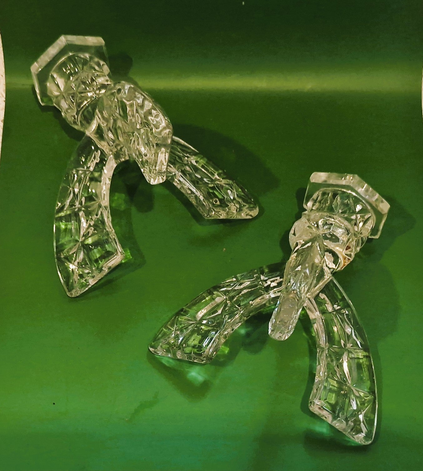 Vintage Art Deco Cut Glass Candlesticks: Clear Crystal Arch