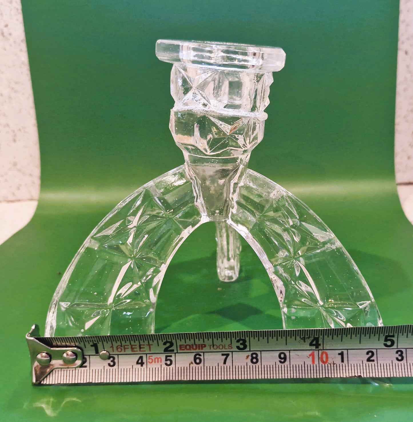 Vintage Art Deco Cut Glass Candlesticks: Clear Crystal Arch