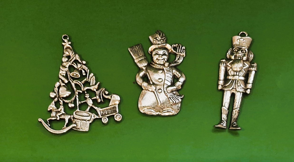 Vintage Gorham Silverplated Christmas Decorations: Hanging, Tree Decorations, Christmas, Xmas, Snowman, Nutcracker, Tree