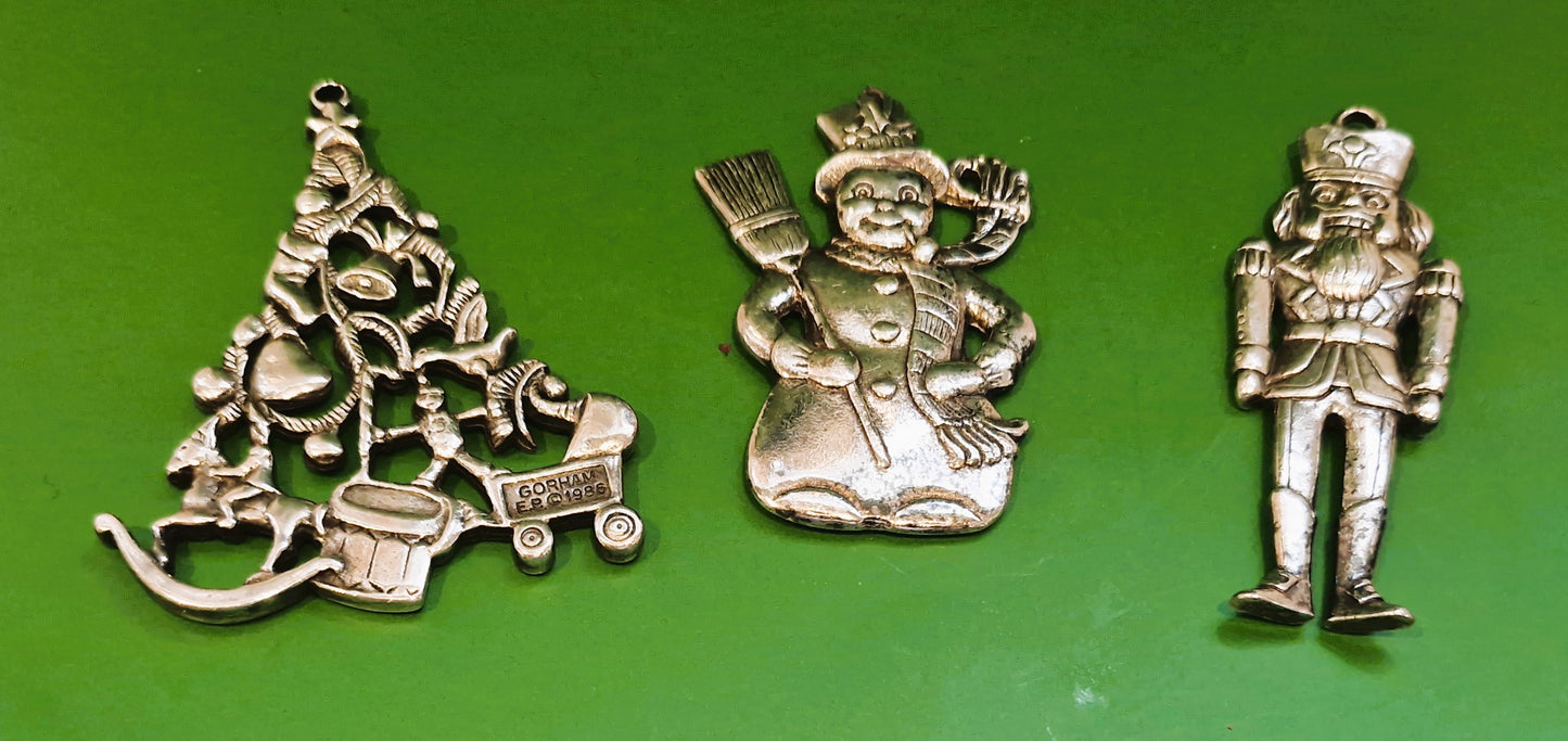 Vintage Gorham Silverplated Christmas Decorations: Hanging, Tree Decorations, Christmas, Xmas, Snowman, Nutcracker, Tree
