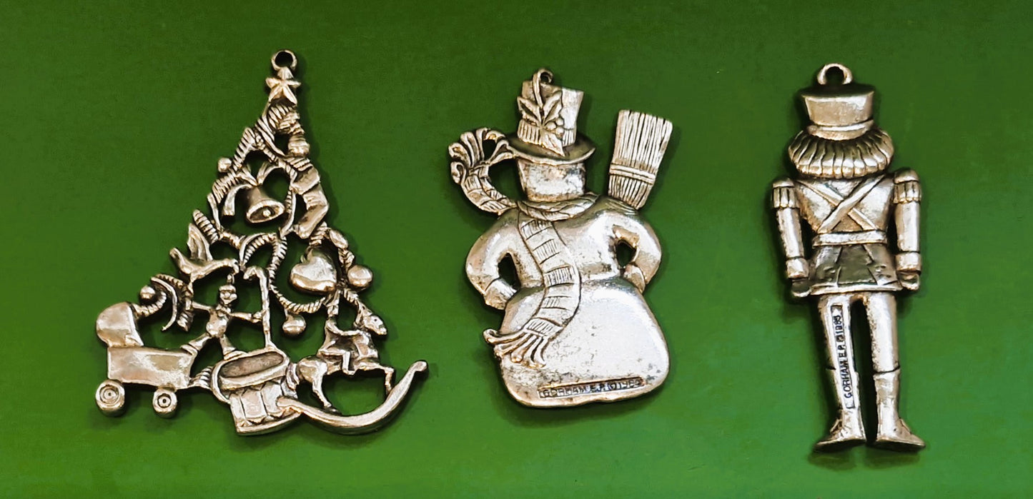 Vintage Gorham Silverplated Christmas Decorations: Hanging, Tree Decorations, Christmas, Xmas, Snowman, Nutcracker, Tree