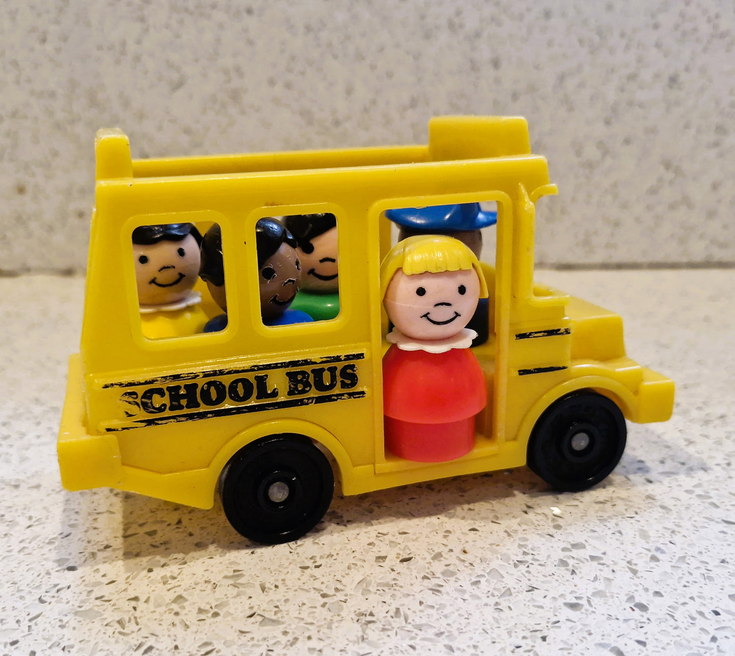 Vintage Fisher Price Yellow School Bus with Little People Figures, 80s Fisher Price Toys