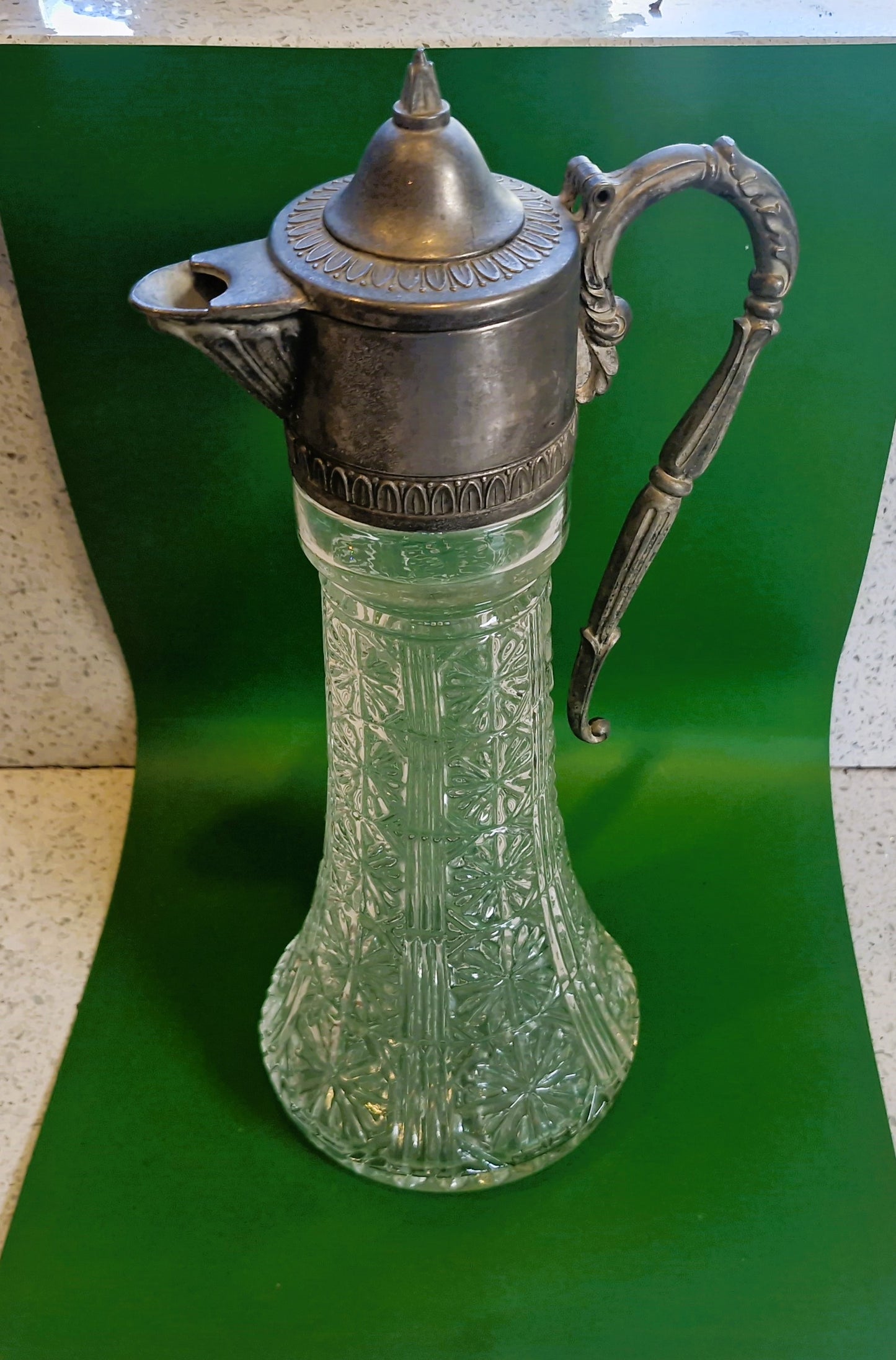 Vintage Cut Glass Decanter: Silver Plated Carafe, Made in England