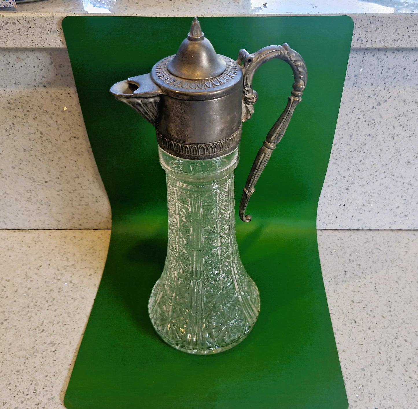 Vintage Cut Glass Decanter: Silver Plated Carafe, Made in England