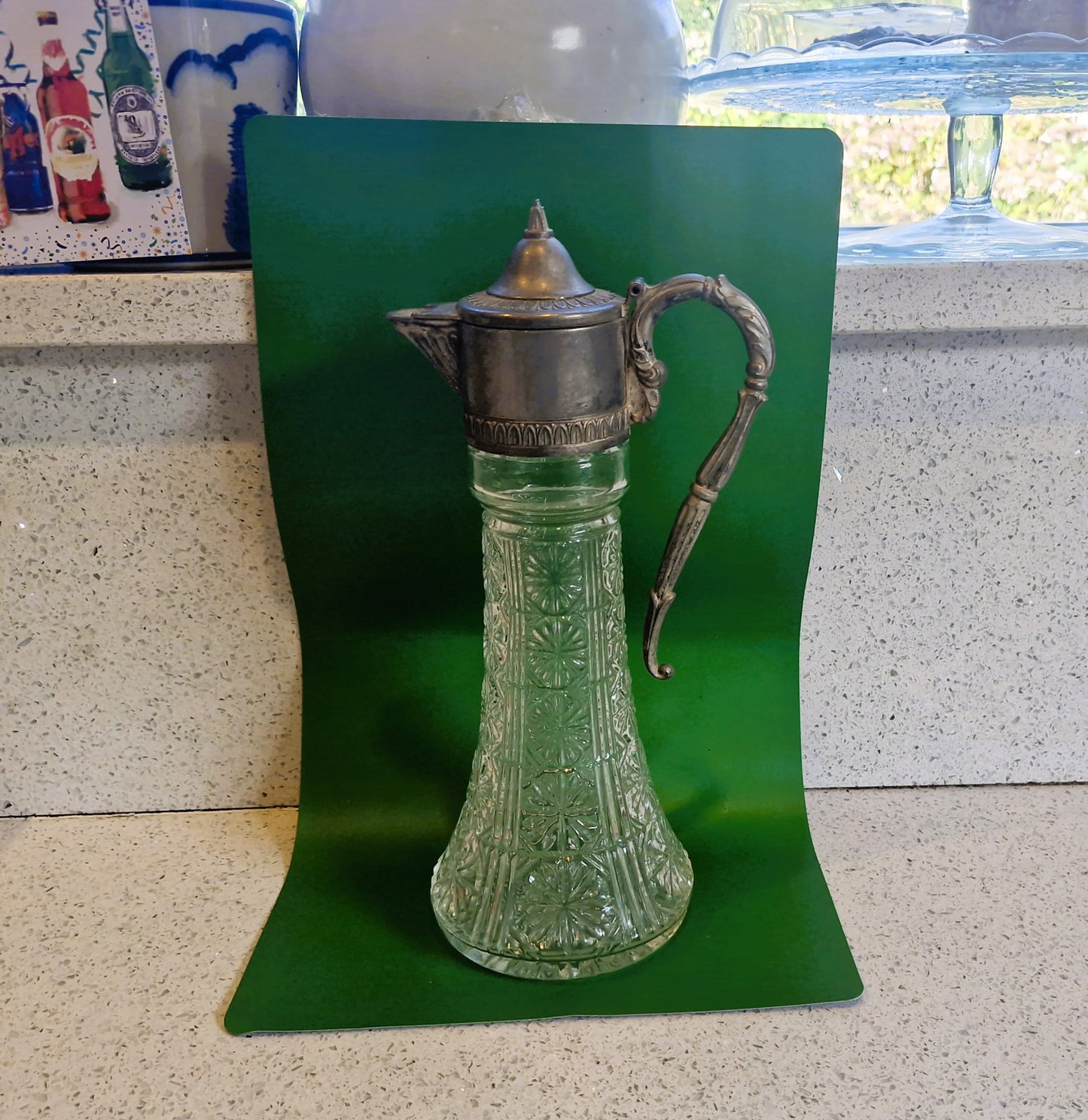 Vintage Cut Glass Decanter: Silver Plated Carafe, Made in England