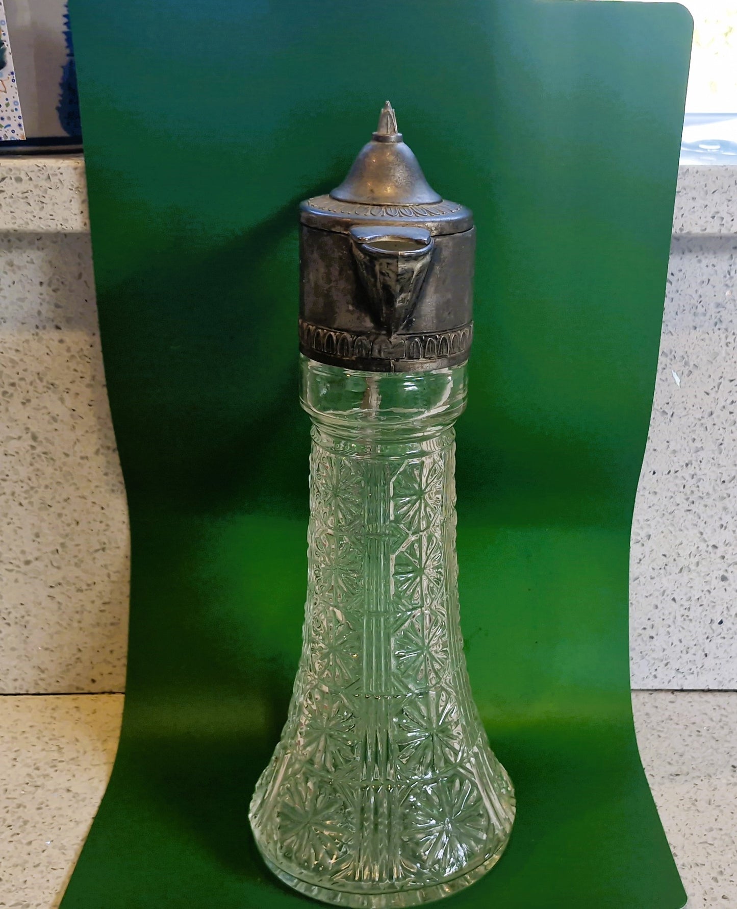 Vintage Cut Glass Decanter: Silver Plated Carafe, Made in England