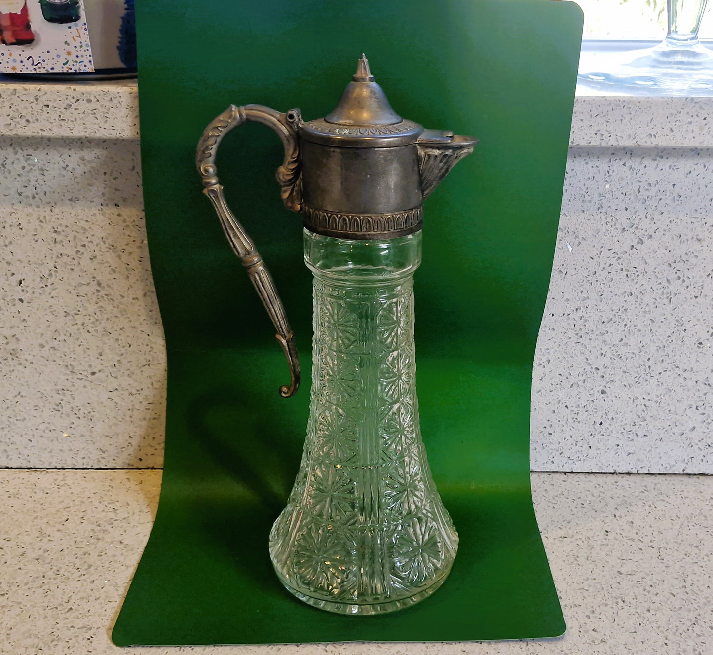 Vintage Cut Glass Decanter: Silver Plated Carafe, Made in England