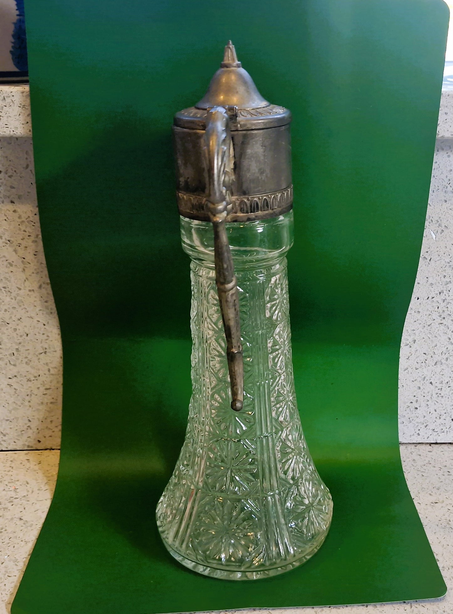 Vintage Cut Glass Decanter: Silver Plated Carafe, Made in England