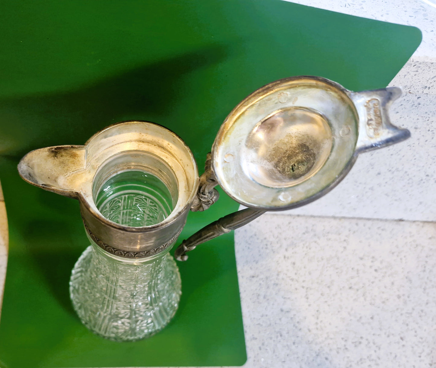 Vintage Cut Glass Decanter: Silver Plated Carafe, Made in England