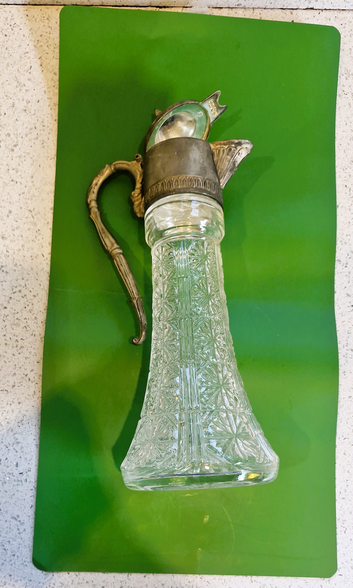 Vintage Cut Glass Decanter: Silver Plated Carafe, Made in England
