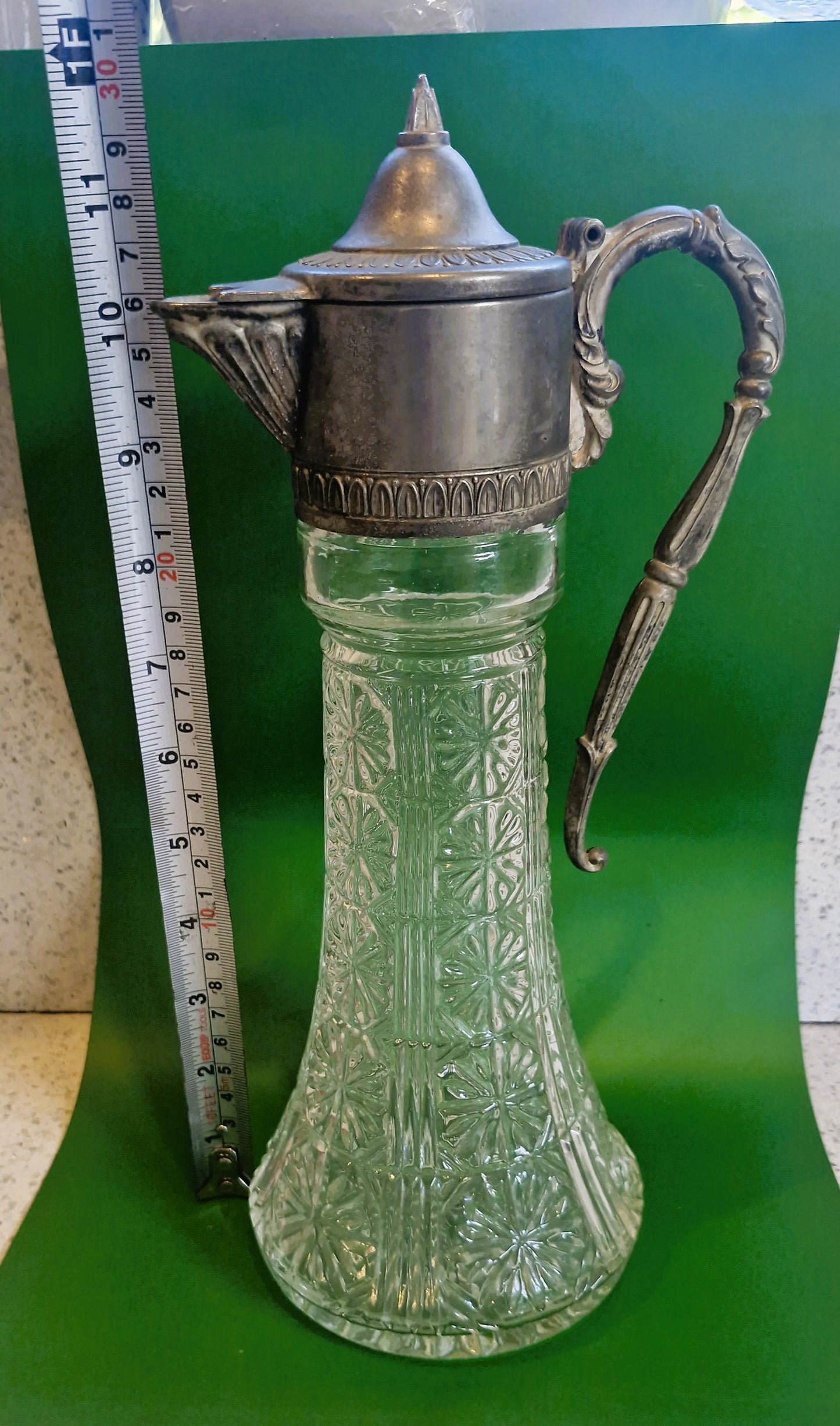 Vintage Cut Glass Decanter: Silver Plated Carafe, Made in England