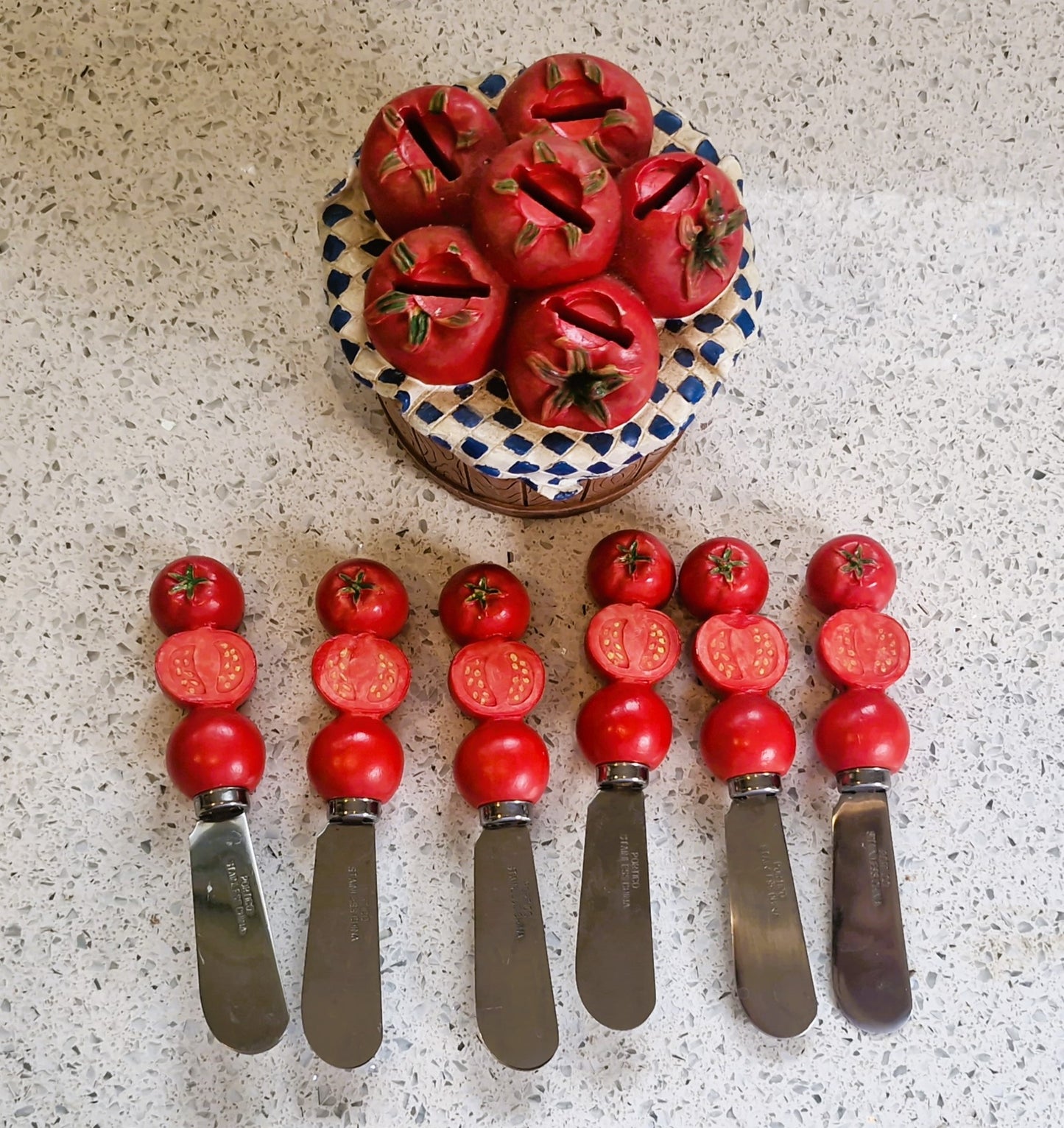 Vintage Tomato Butter Spreaders: Ceramic Handle, Cheese Board Serving