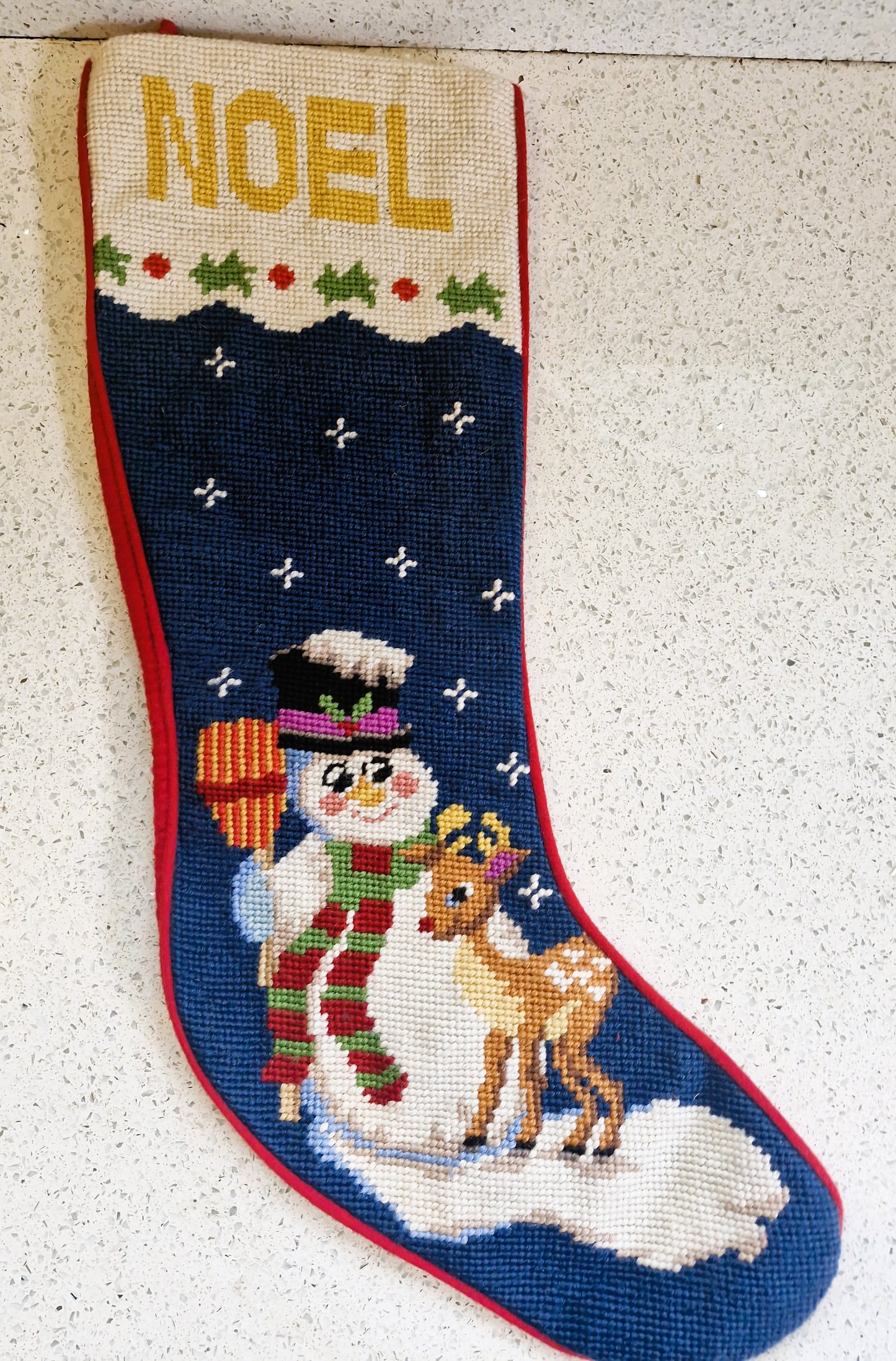 Vintage Christmas Stocking, Teddy Bear, Tapestry Stocking, Hand Made, Unique
