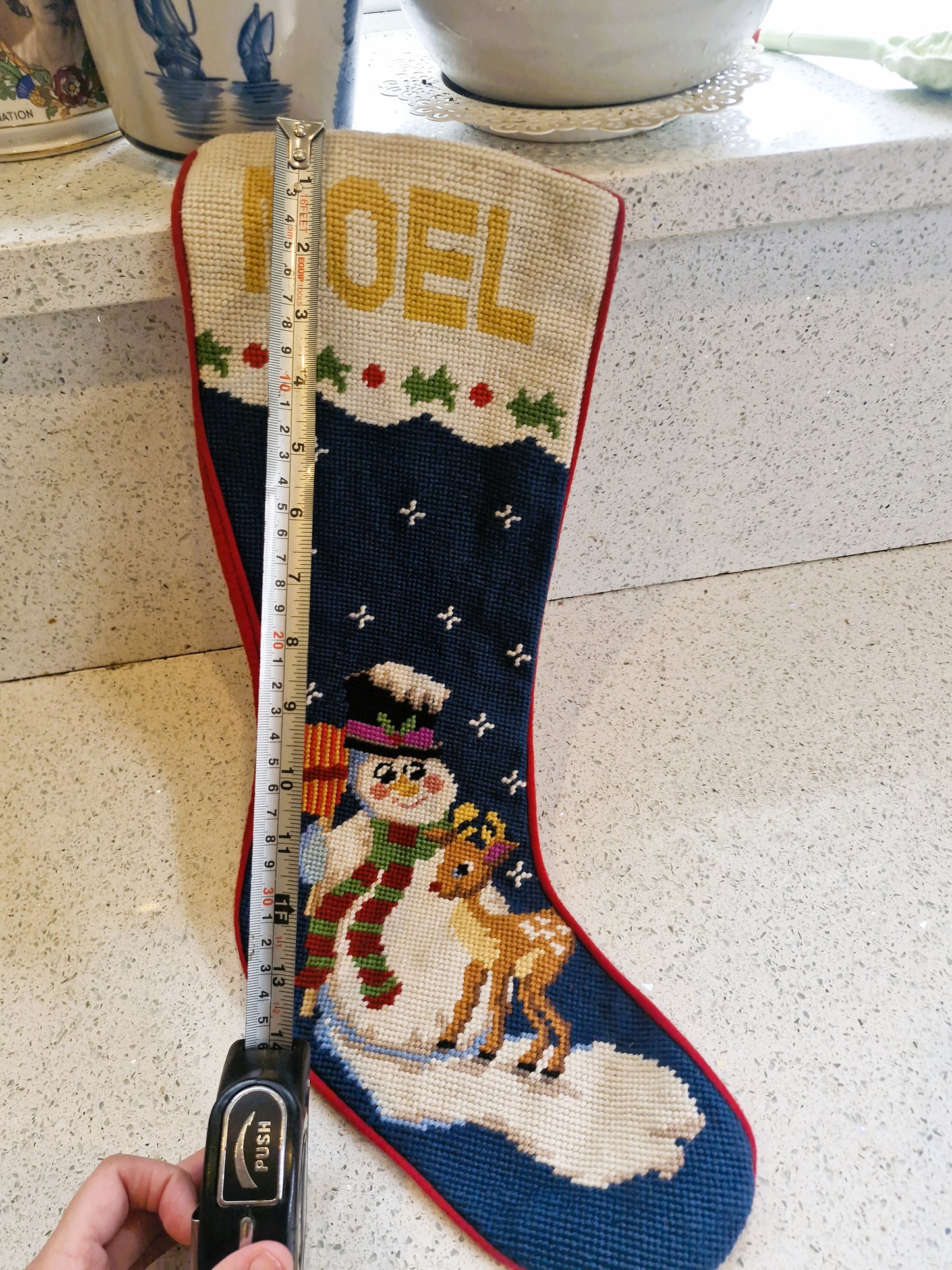 Vintage Christmas Stocking, Teddy Bear, Tapestry Stocking, Hand Made, Unique