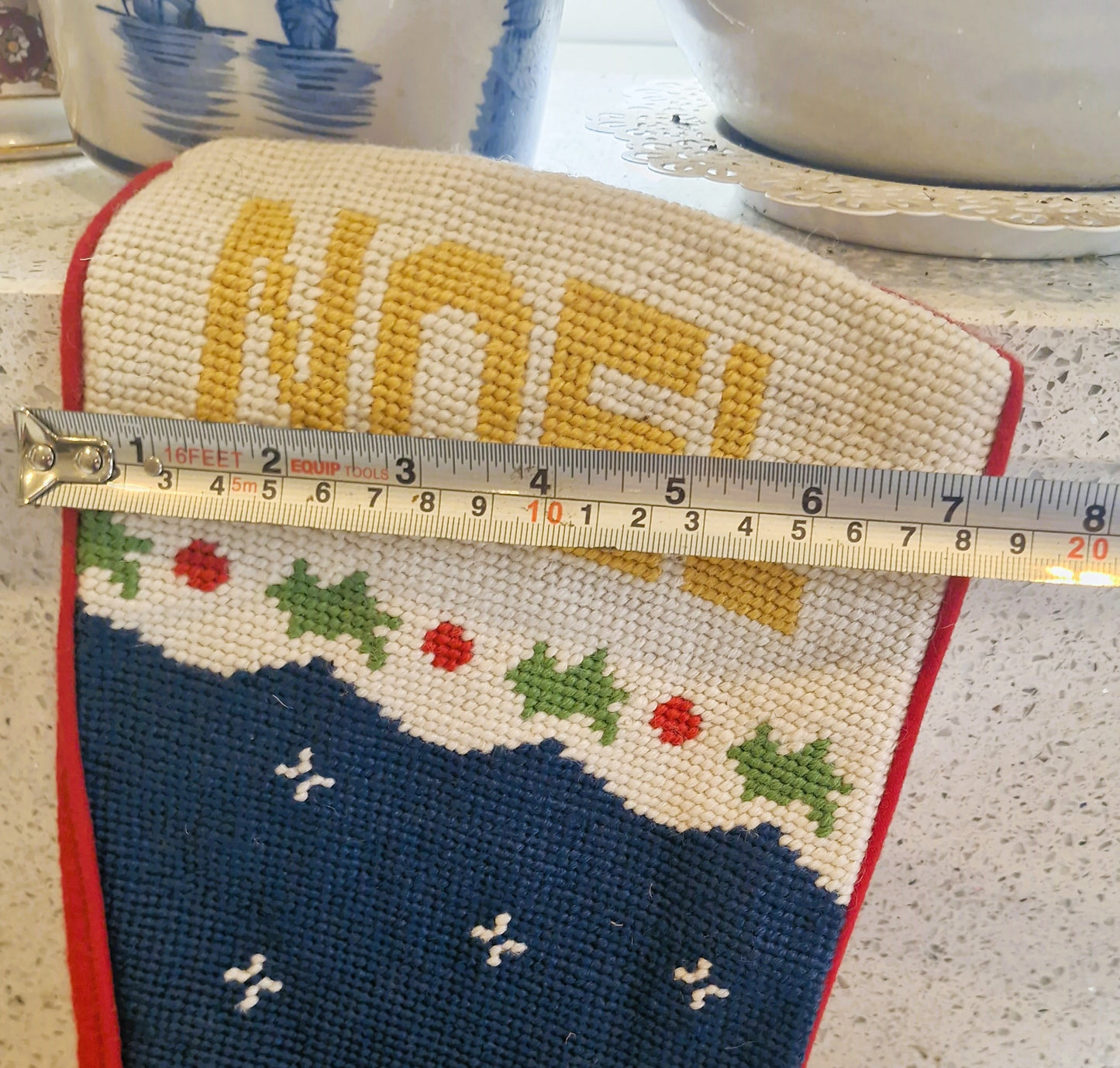 Vintage Christmas Stocking, Teddy Bear, Tapestry Stocking, Hand Made, Unique