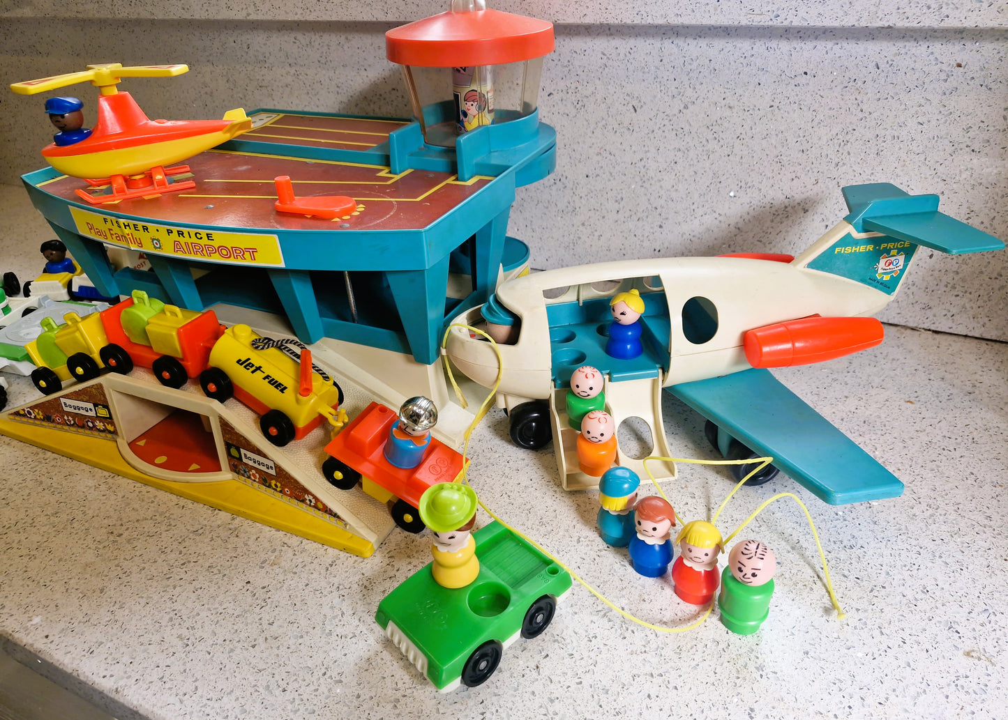 Vintage Fisher Price Little People Airport Set: 1970s Plane, Helicopter & Figures